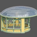 Circular Landscape Pavilion With Glass Dome Roof And Yellow Green Arched Windows