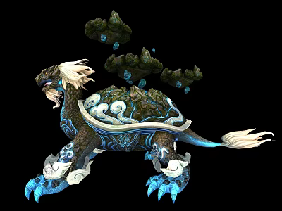 Game Movie Mythical Dragon Turtle Character With Blue Glowing Shell Cloud Patterns And White Mane 3d model