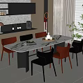 Italian Light Luxury Dining Table and Chair Rectangular Dining Table and Chair Leather Dining Chair Marble Dining Table Sideboard 3d model