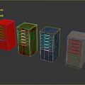Colorful Metal Chest of Drawers with Multiple Drawers on Dark Surface