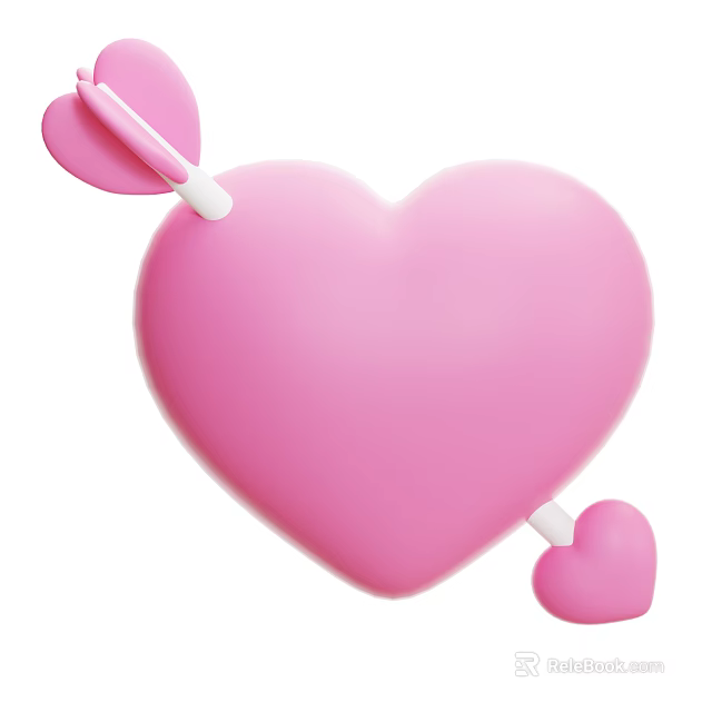 Pink Heart Shaped Decorative Ornament Set With Arrow And Small Heart 3d model 