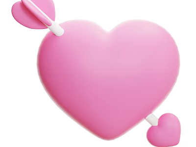 Pink Heart Shaped Decorative Ornament Set With Arrow And Small Heart 3d model