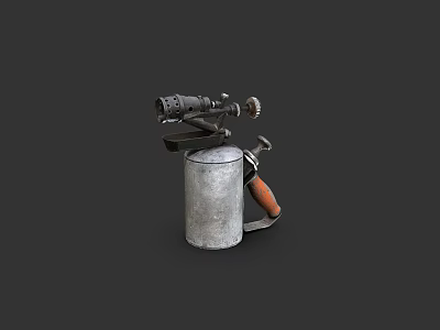 Vintage Metal Blowtorch With Orange Handle And Cylindrical Tank Design 3d model