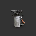 Vintage Metal Blowtorch With Orange Handle And Cylindrical Tank Design