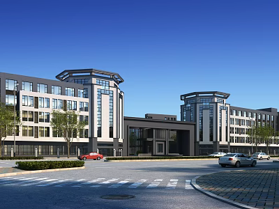 Modern Entrance Gate Architectural Design With Glass Facade And Surrounding Landscape 3d model