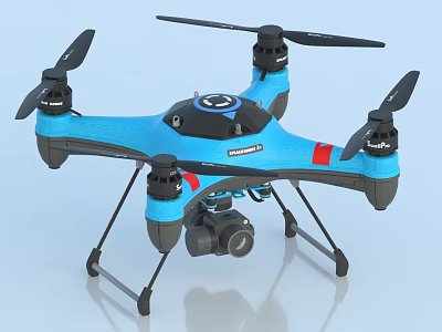 Blue Smart Quadrotor Drone With Camera Four Propellers And Stable Design 3d model