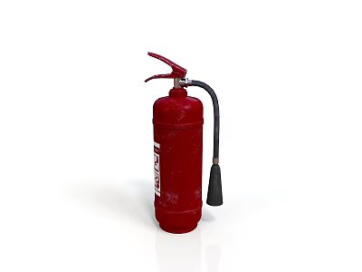 Red Portable Fire Extinguisher With Handle Hose And Label On White Background 3d model