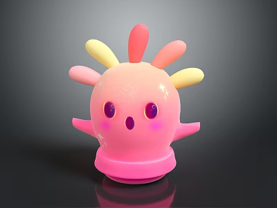 Game Movie Cute Pink Cartoon Character With Yellow Pink Appendages Purple Eyes And Cheek Blush 3d model
