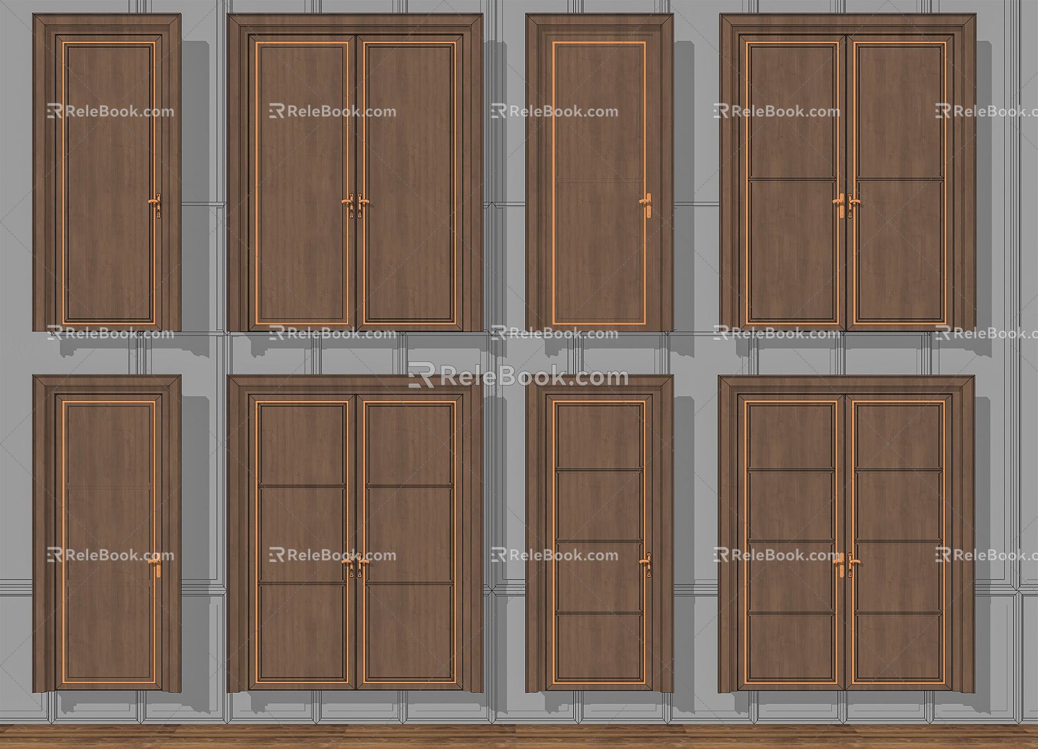 Modern double-door single-door door combination solid wood door set door entry door bedroom door security door 3d model