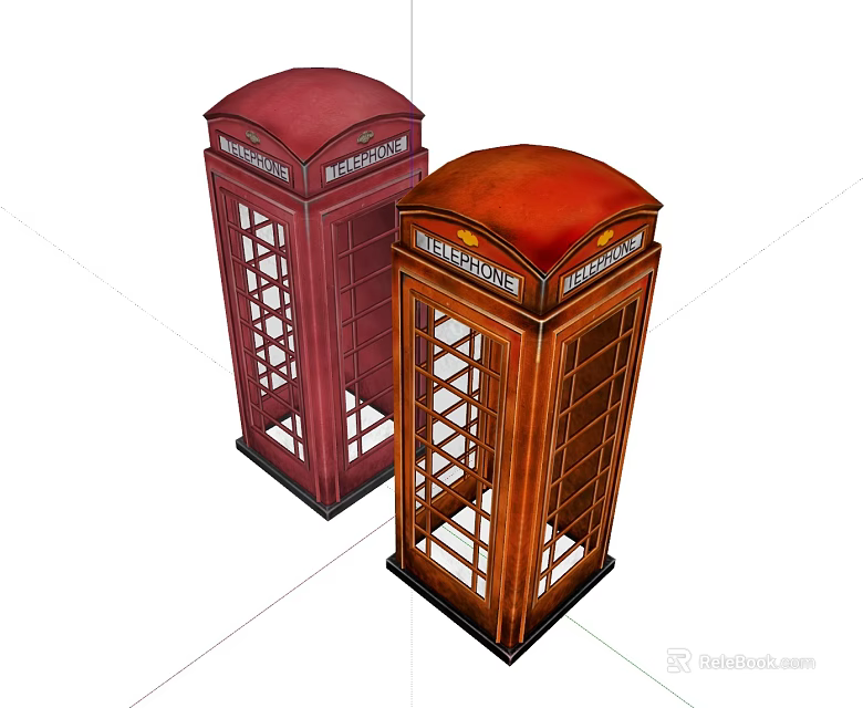Vintage British Red Telephone Booths With Glass Windows And Classic Structure 3d model 