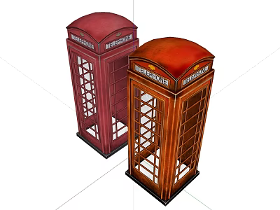 Vintage British Red Telephone Booths With Glass Windows And Classic Structure 3d model