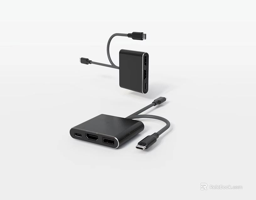 Black USB C Multiport Hub Adapter with HDMI and USB Ports for Phones Laptops 3d model 
