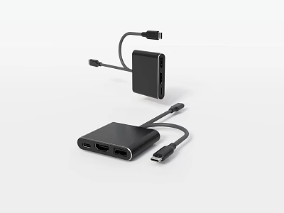 Black USB C Multiport Hub Adapter with HDMI and USB Ports for Phones Laptops 3d model