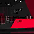 Modern Audi RS Showroom Exterior With Red Blue Clouds And Parked Vehicles
