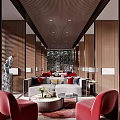 Modern Clubhouse Interior Design With Wooden Blinds And Floor Lamps