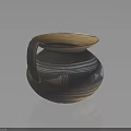 Artisanal Decorative Pottery Jar With Curved Handle And Brown Black Striped Patterns