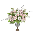 Transparent Glass Vase With Pink White Peonies And Green Leaves Flower Arrangement