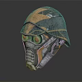 Mechanical Armored Helmet Featuring Metallic Texture Detailed Design And Red Glowing Eyes