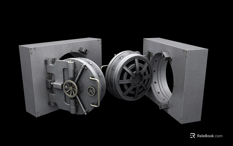 Open Heavy Duty Metal Safe With Circular Lock Mechanism And Thick Door 3d model 