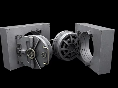 Open Heavy Duty Metal Safe With Circular Lock Mechanism And Thick Door 3d model