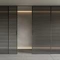 Black Metal Slatted Sliding Doors Enhancing Modern Indoor Space With Warm Light