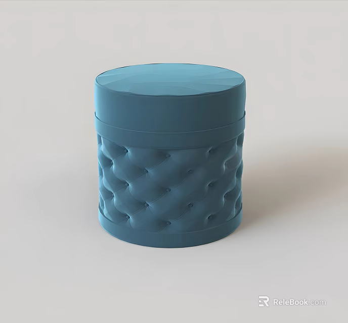 Blue Cylindrical Ottoman With Diamond Tufted Design And Modern Stylish Look 3d model 