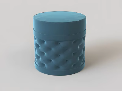 Blue Cylindrical Ottoman With Diamond Tufted Design And Modern Stylish Look 3d model