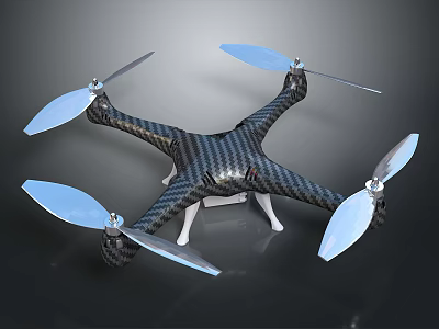 Space Exploration Quadcopter Drone Carbon Fiber Design With Propellers And Landing Gear 3d model