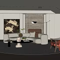 Modern Living Room Interior Design With Sofa Fireplace Rug Artwork And Window Blinds