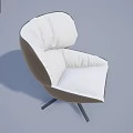 Modern Leisure Chair With Beige Leather Upholstery Curved Backrest And Swivel Base