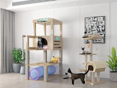 Multilevel Cat Tree Furniture With Scratching Posts For Indoor Cats 3d model