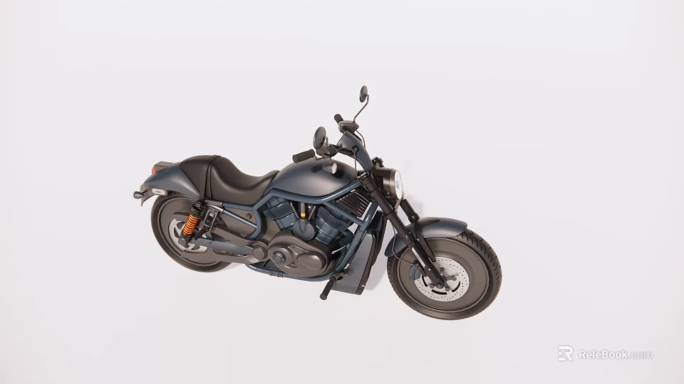 Dark Cruiser Motorcycle With Black Leather Seat Chrome Accents And Sleek Engine Design 3d model 