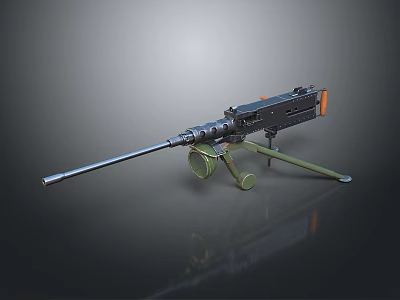Black Machine Gun With Silver Barrel And Green Stand On Gray Background 3d model