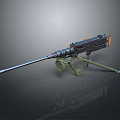 Black Machine Gun With Silver Barrel And Green Stand On Gray Background 3d model