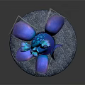Colorful Cartoon Scene With Blue Flower Like Structure Purple Accents And Granular Base