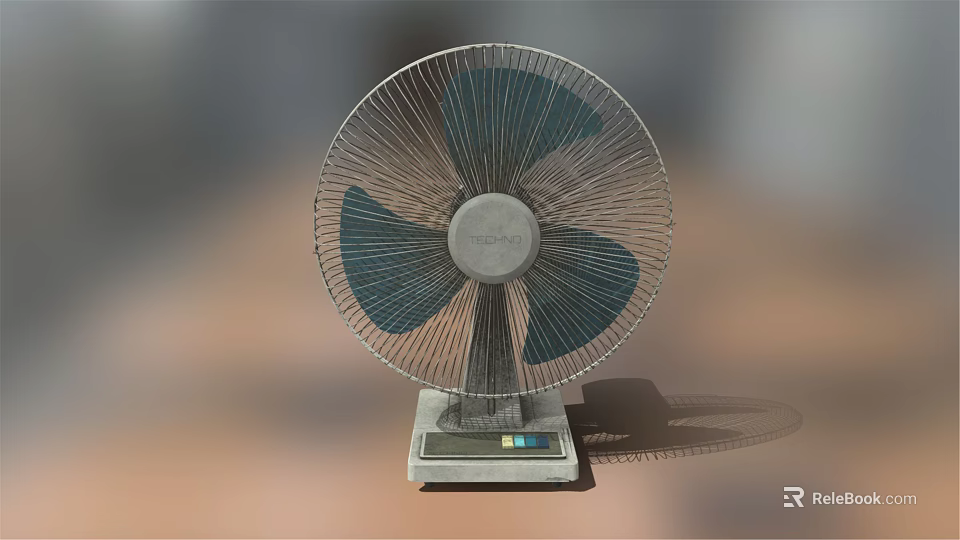 Midea Tabletop Air Cooler Fan With Blue Blades And Metal Grille Control Panel 3d model 