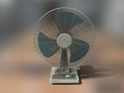 Midea Tabletop Air Cooler Fan With Blue Blades And Metal Grille Control Panel 3d model