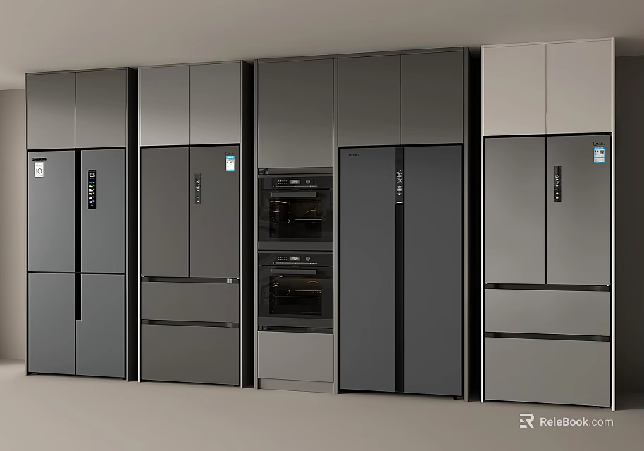 Modern Kitchen Built-in Refrigerators And Freezers With Sleek Integrated Cabinet Design 3d model 