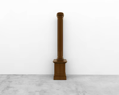 Traditional Wooden Column With Base Standing Against White Wall And Gray Floor 3d model