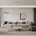 Modern Living and Dining Room Interior With Beige Sofa Coffee Table And Decorative Painting