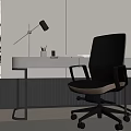 Modern Desk With Ergonomic Chair Table Lamp Stationery And Marble Wall