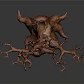3D Withered Tree Model with Twisted Branches and Exposed Root Structure