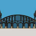 Twin Towers With Classical Decorative Arch Bridge Structure Under Blue Sky