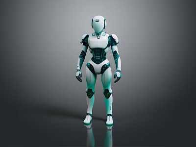 Game Movie Character Robot With White Green Futuristic Mechanical Design Standing Pose 3d model