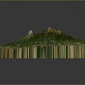 Detailed 3D Terrain Model of Mountain With Green Vegetation and Layered Structure