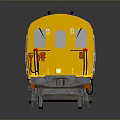 Yellow Train Model With Blue Roof And Multiple Windows On Black Smooth Surface With Reflection