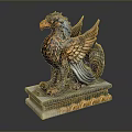 Mythical Winged Creature Sculpture Featuring Eagle Head Golden Orange Wing Feathers Lion Body Marble Base