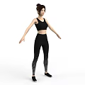 Woman in Black Sports Bra and Striped Leggings with High Bun Hairstyle and Black Sneakers