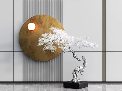 New Chinese Bonsai Landscape Tree Pine Hanging Painting Ornaments Welcome Pine 3d model