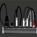 Professional Audio Mixer With Multiple Knobs Buttons Cables And Antenna